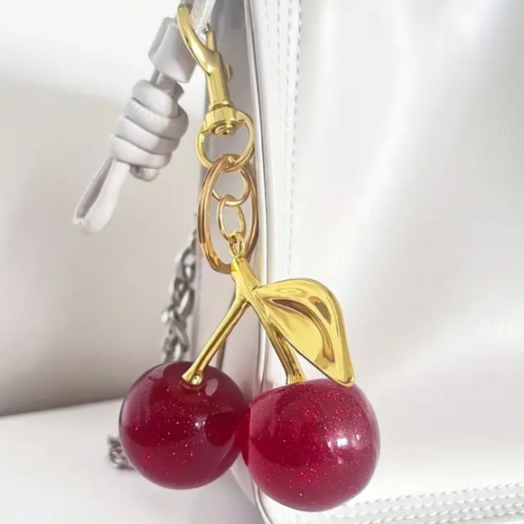unbranded Accessories - Cherry Keychain High Quality Resin Yellow Gold Hardward Bag Charm Red Cherry 🍒